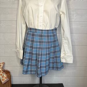 Aeropostale blue plaid pleated mini skirt Size Large